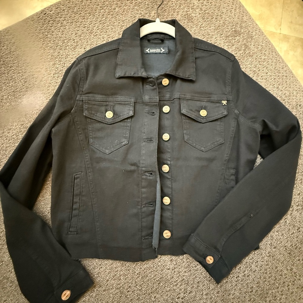 Nannette Lepore Black Denim Jean Jacket with Contrast Buttons